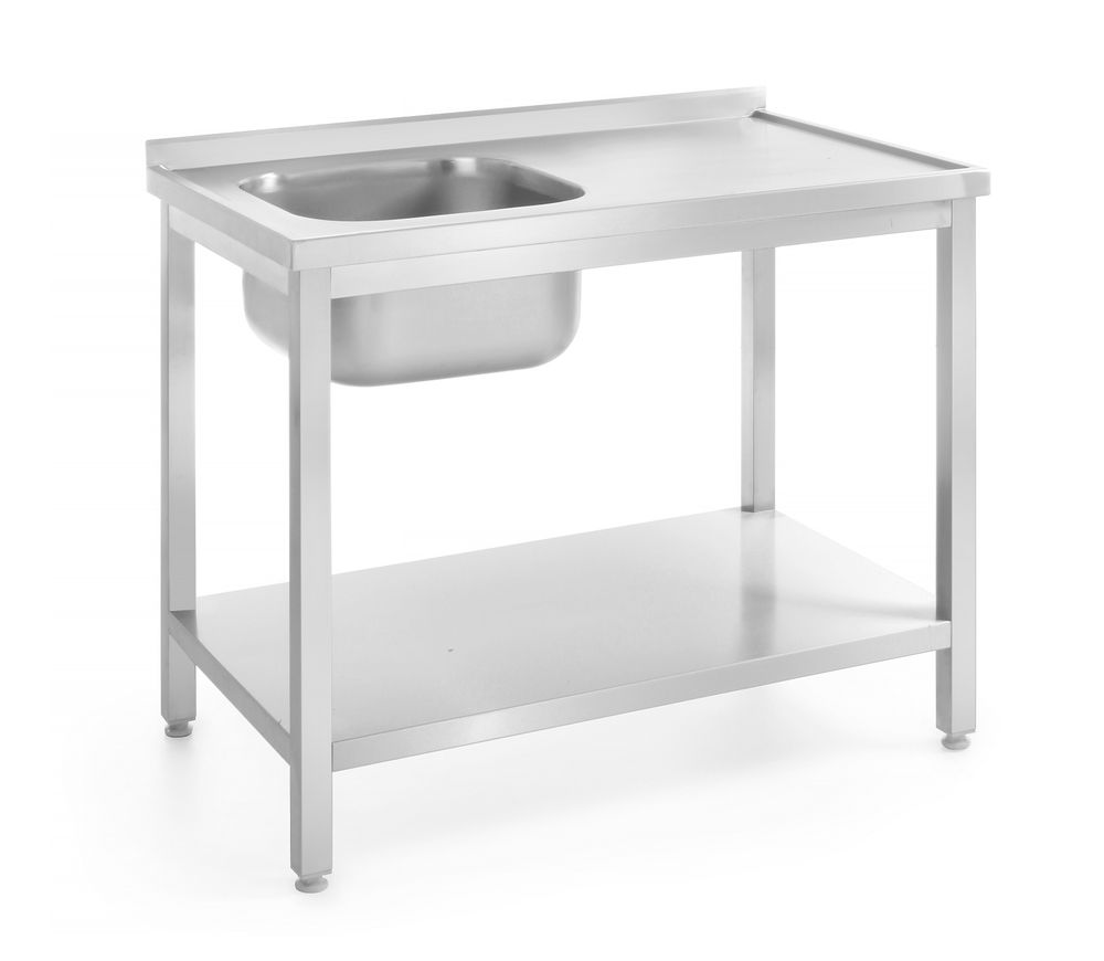 Hendi Diskbänk med hyllplan – bultad, djup 600 mm, Profi Line, vänster sida, 800x600x(H)850mm