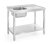 Hendi Diskbänk med hyllplan – bultad, djup 600 mm, Profi Line, vänster sida, 800x600x(H)850mm