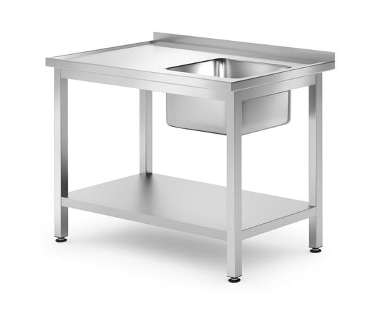 Diskbänk med hyllplan – bultad, djup 700 mm, HENDI, Profi Line, höger, 1000x700x(H)850mm