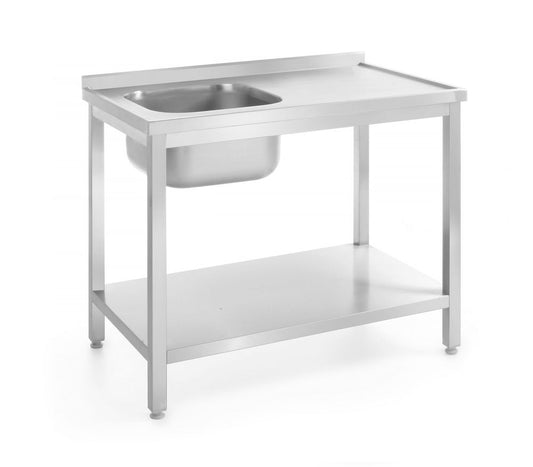 Diskbänk med hyllplan – bultad, djup 700 mm, HENDI, Profi Line, vänster, 1000x700x(H)850mm