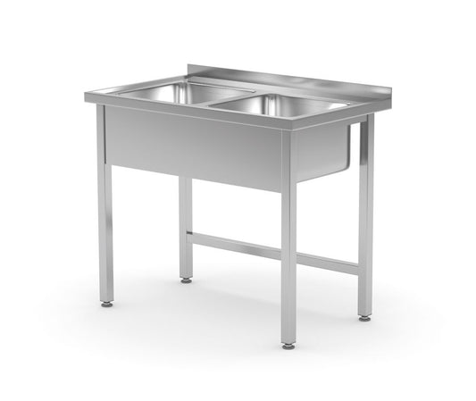 Bord med 2 diskhoar – svetsade, HENDI, Kitchen Line, 1000x600x(H)850mm