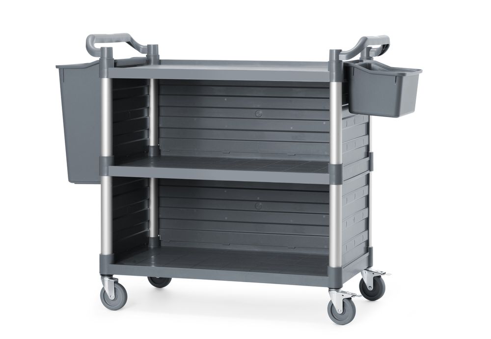 AmerBox Servicevagn i polypropen med 3 hyllor, stor, inklusive hyllpaneler på sidorna, 1010x500x(H)960mm