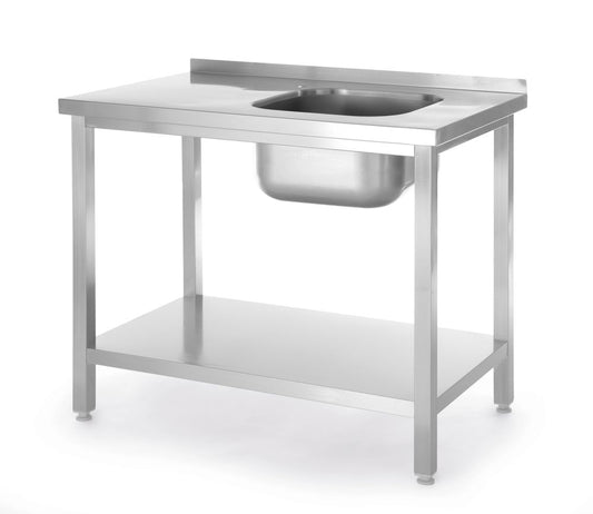 Diskbänk med hyllplan, bultad, HENDI, Kitchen Line, diskho höger sida, 800x600x(H)850mm