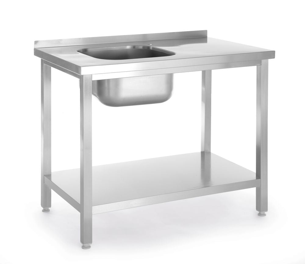 Diskbänk med hyllplan, bultad, HENDI, Kitchen Line, diskho vänster sida, 800x600x(H)850mm