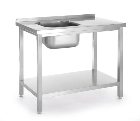 Diskbänk med hyllplan, bultad, HENDI, Kitchen Line, diskho vänster sida, 800x600x(H)850mm