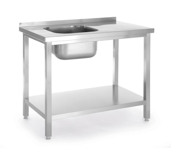 Hendi Diskbänk med hyllplan, bultad, Kitchen Line, diskho vänster sida, 800x600x(H)850mm