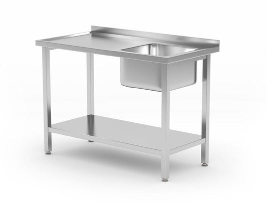Diskbänk med hyllplan, bultad, HENDI, Kitchen Line, diskho höger sida, 1000x600x(H)850mm