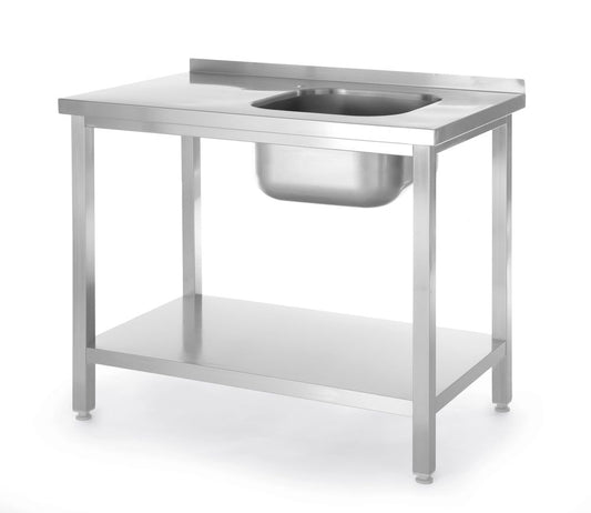 Diskbänk med hyllplan, bultad, HENDI, Kitchen Line, diskho vänster sida, 1000x600x(H)850mm