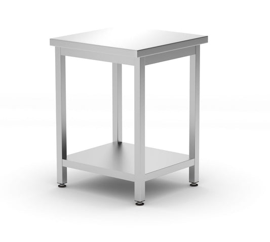 Centralt bord med hyllplan – bultad, djup 600 mm, HENDI, Kitchen Line, 600x600x(H)850mm