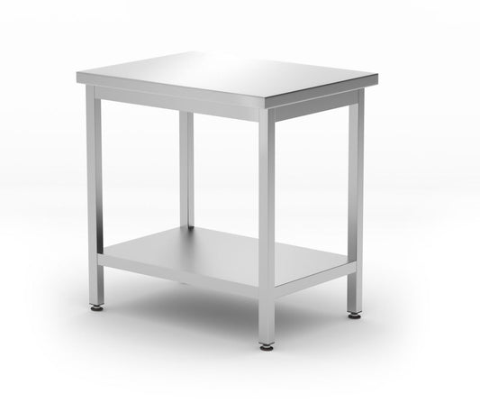 Centralt bord med hyllplan – bultad, djup 600 mm, HENDI, Kitchen Line, 800x600x(H)850mm