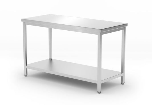Centralt bord med hyllplan – bultad, djup 600 mm, HENDI, Kitchen Line, 1200x600x(H)850mm
