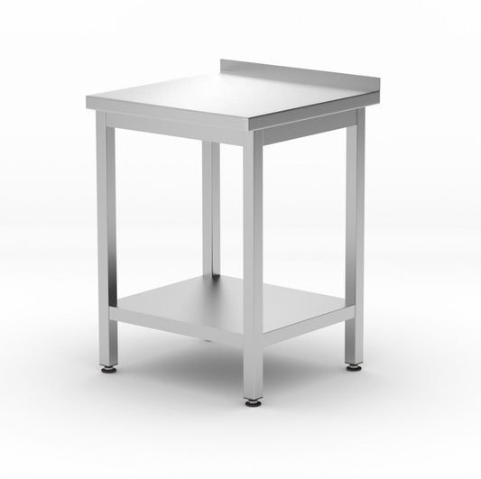 Väggbord med hyllplan – bultad, djup 600 mm, HENDI, Kitchen Line, 600x600x(H)850mm