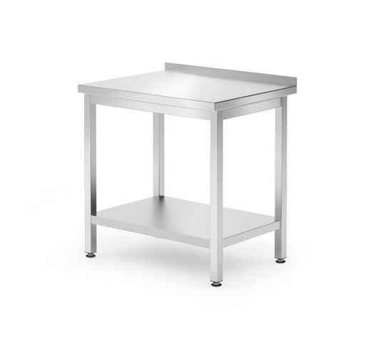 Väggbord med hyllplan – bultad, djup 600 mm, HENDI, Kitchen Line, 800x600x(H)850mm