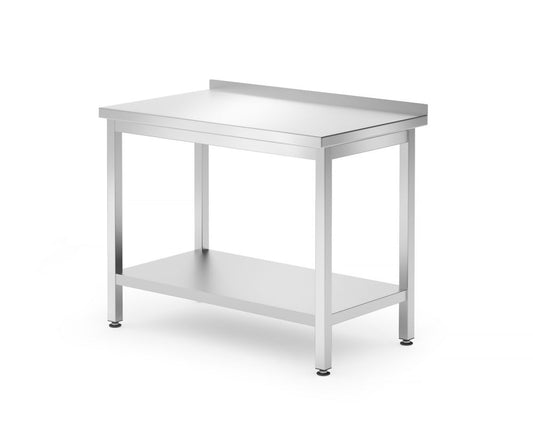 Väggbord med hyllplan – bultad, djup 600 mm, HENDI, Kitchen Line, 1000x600x(H)850mm