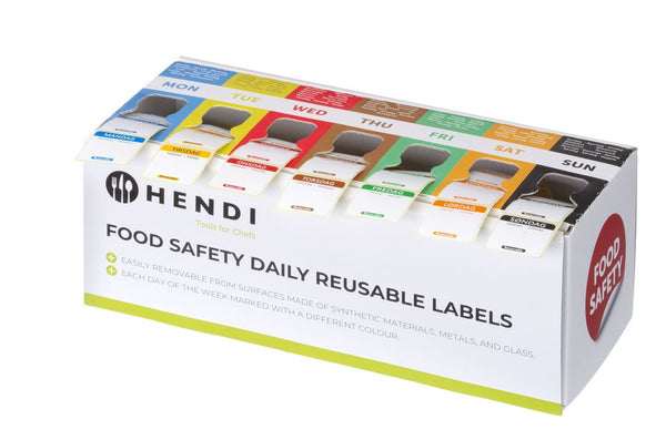 Set of food safety stickers, multi-use, easy removable, with dispenser