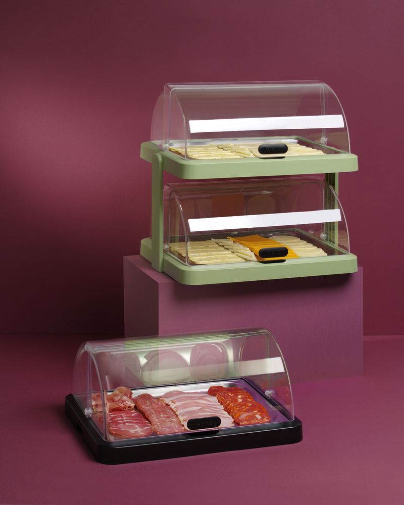 Hendi Dubbel kyldisplay med roll-top Duo UNIQ, designad av Robert Bronwasser, Grön, 480x355x(H)480mm, Rektangulär