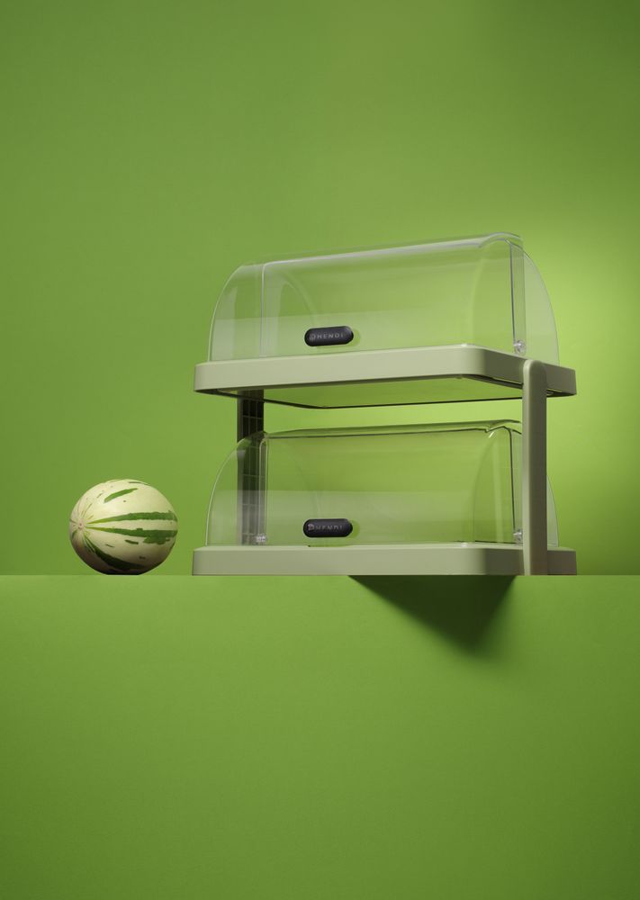 Hendi Dubbel kyldisplay med roll-top Duo UNIQ, designad av Robert Bronwasser, Grön, 480x355x(H)480mm, Rektangulär