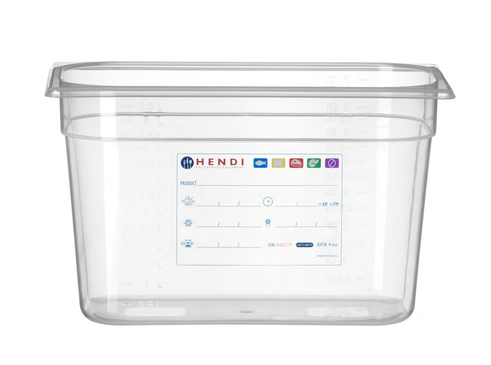 Behållare GN 1/3 HACCP, HENDI, GN 1/3, 7,8L, Transparent, 325x176x(H)200mm
