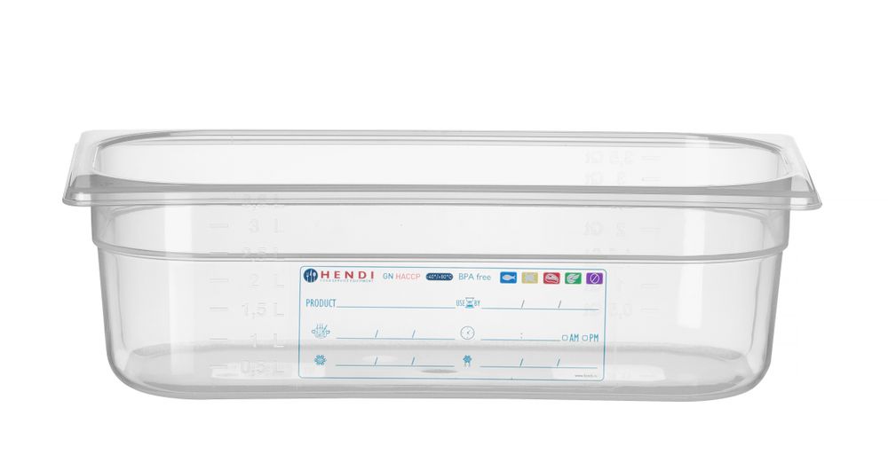 Behållare GN 1/3 HACCP, HENDI, GN 1/3, 4L, Transparent, 325x176x(H)100mm