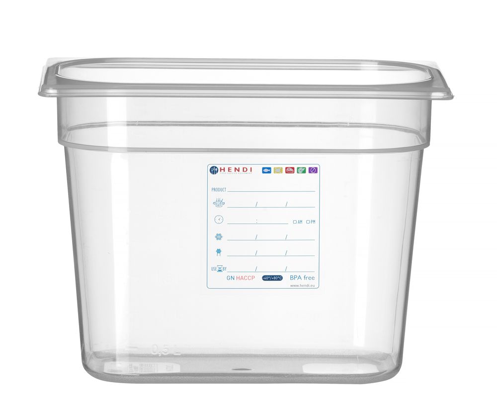 Behållare GN 1/4 HACCP, HENDI, GN 1/4, 5,5L, Transparent, 265x162x(H)200mm