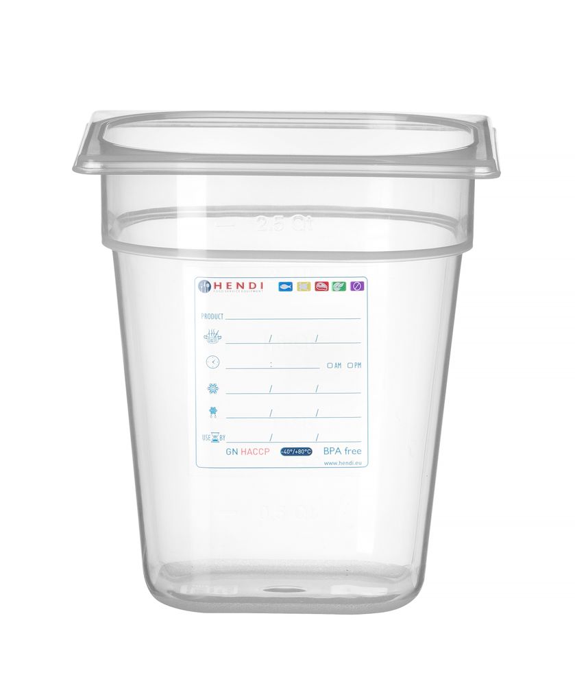 Behållare GN 1/6 HACCP, HENDI, GN 1/6, 3,4L, Transparent, 176x162x(H)200mm