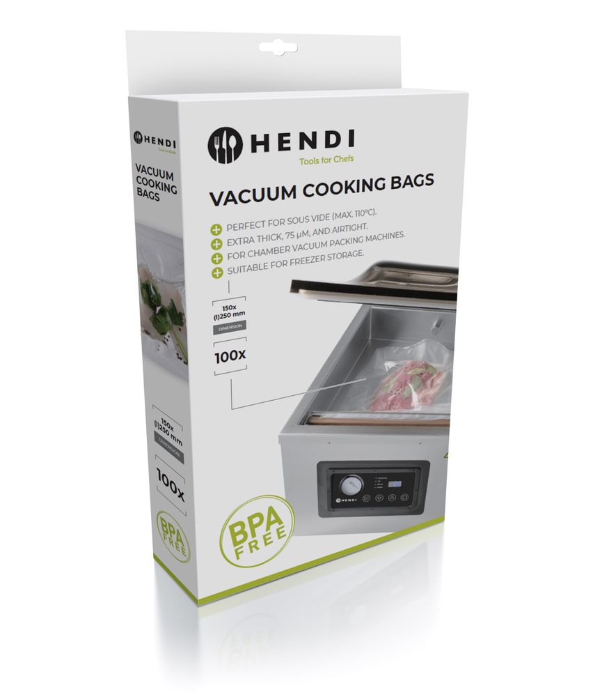 Sous-vide-påsar för vakuumförpackningsmaskiner, HENDI, 100 st., 250x150mm
