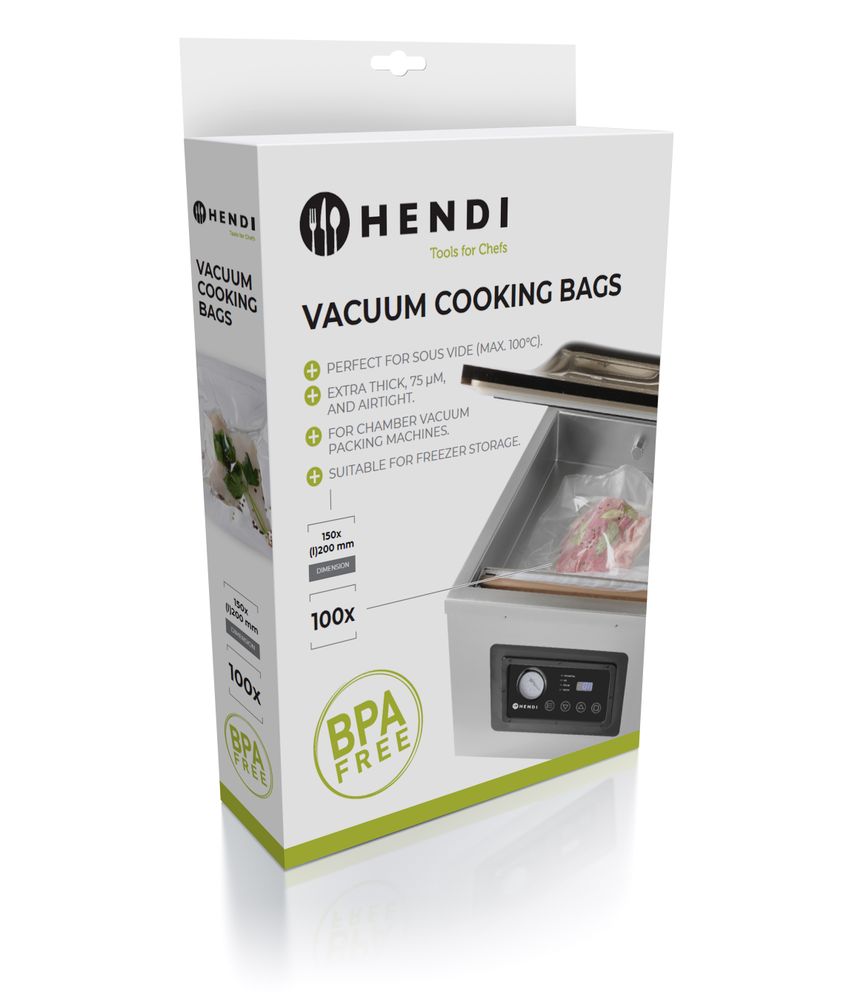 Sous-vide-påsar för vakuumförpackningsmaskiner, HENDI, 100 st., 200x150mm