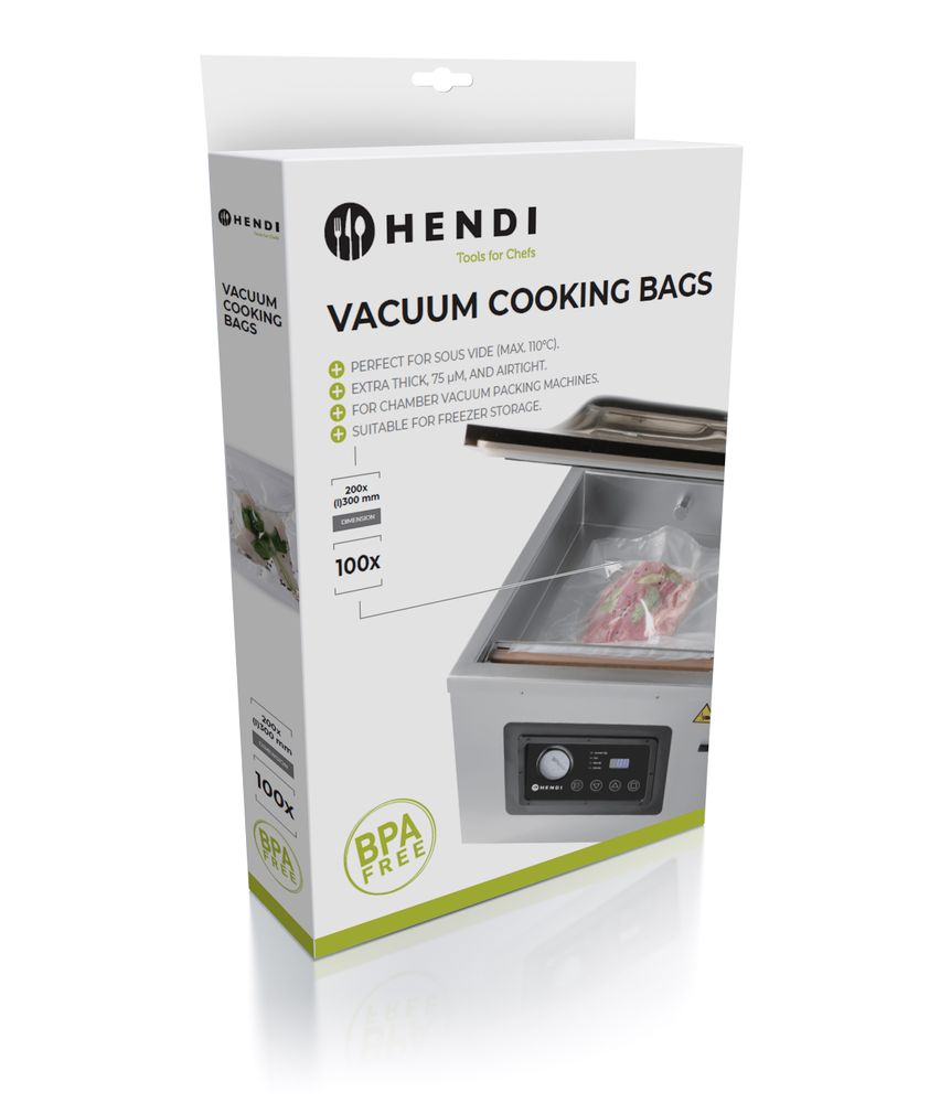 Sous-vide-påsar för vakuumförpackningsmaskiner, HENDI, 100 st., 300x200mm