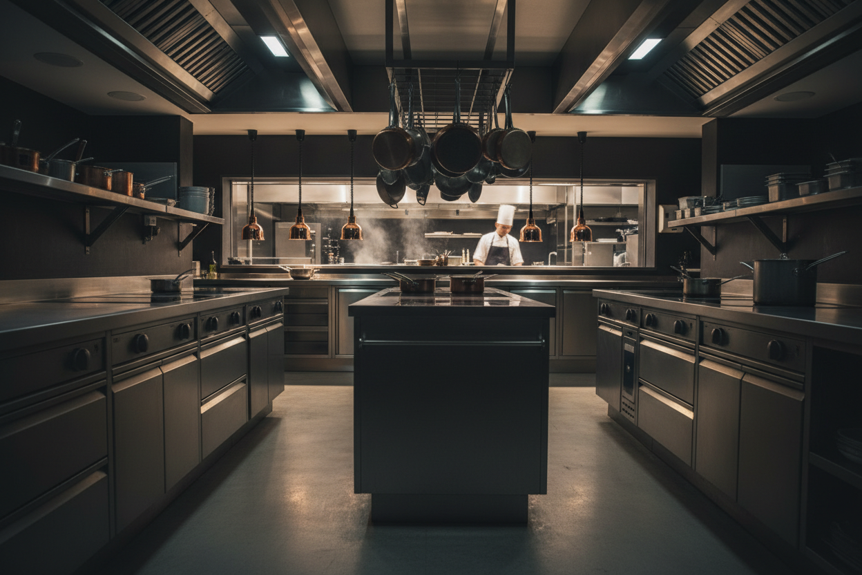 Mörk restaurangköksbild